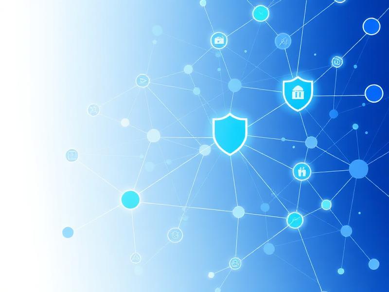 A glowing blue shield within a network of connected nodes